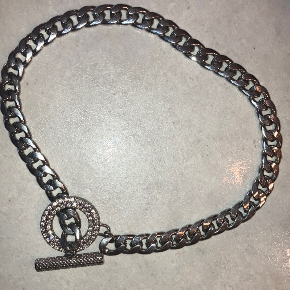 Silver tone choker necklace